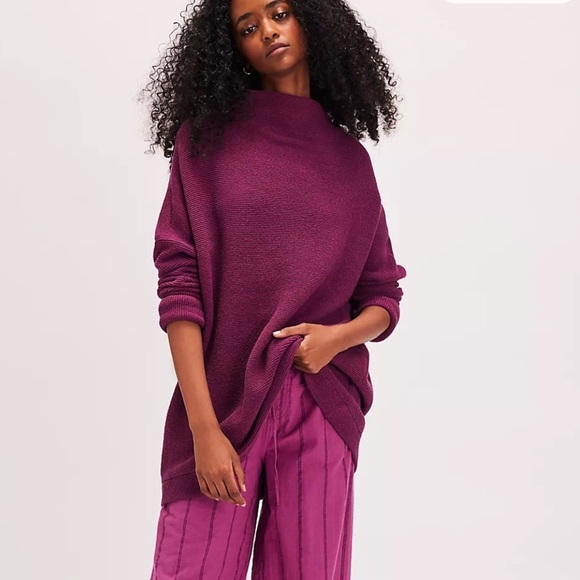 FREE PEOPLE Ottoman Slouchy Tunic Amaranth Size Large - Picture 1 of 10